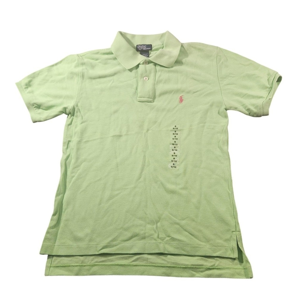 Polo Ralph Lauren Polo Shirt Youth Small 8/10 Green Pink Pony Logo Short Sleeve‎